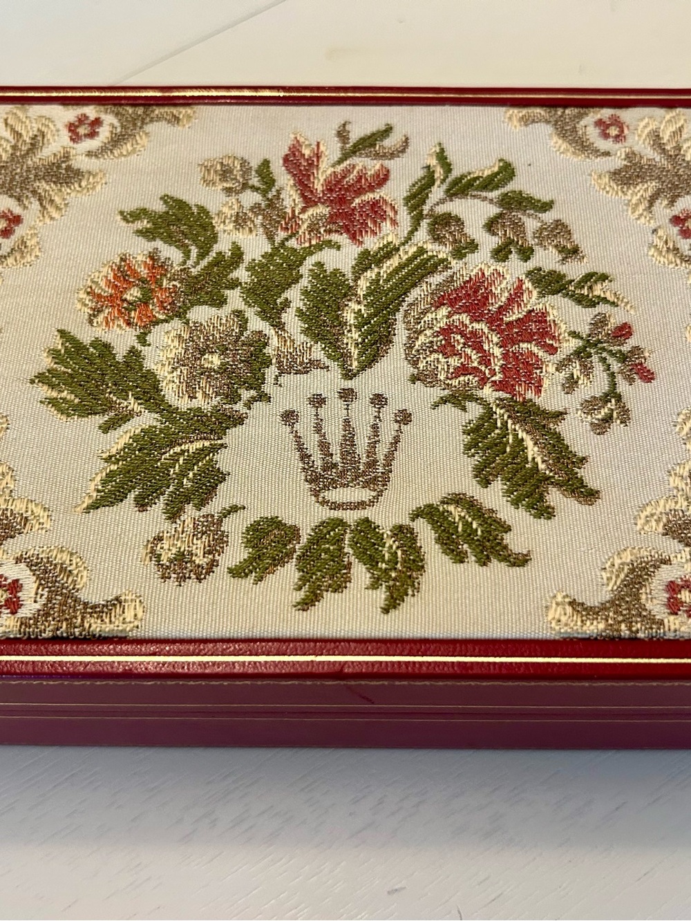 Rolex Cream and Red Branded Watch Box Interior